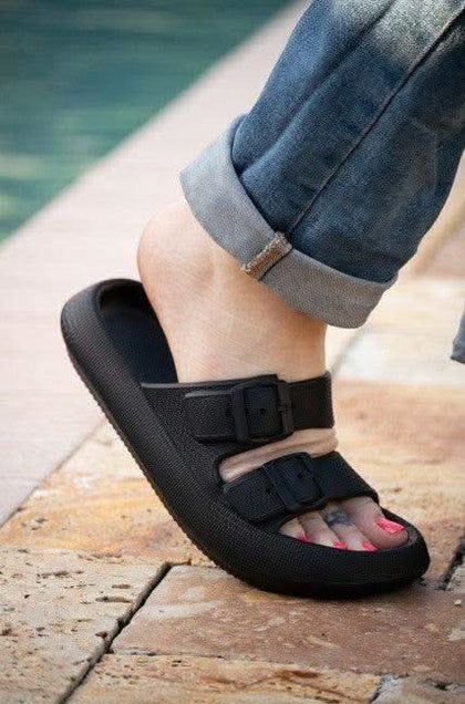 Black Buckle Slides - SwagglyLife Home & Fashion